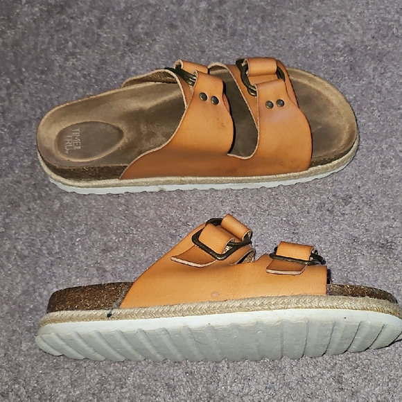 Tan Leather Slide Sandals - Picture 1 of 2